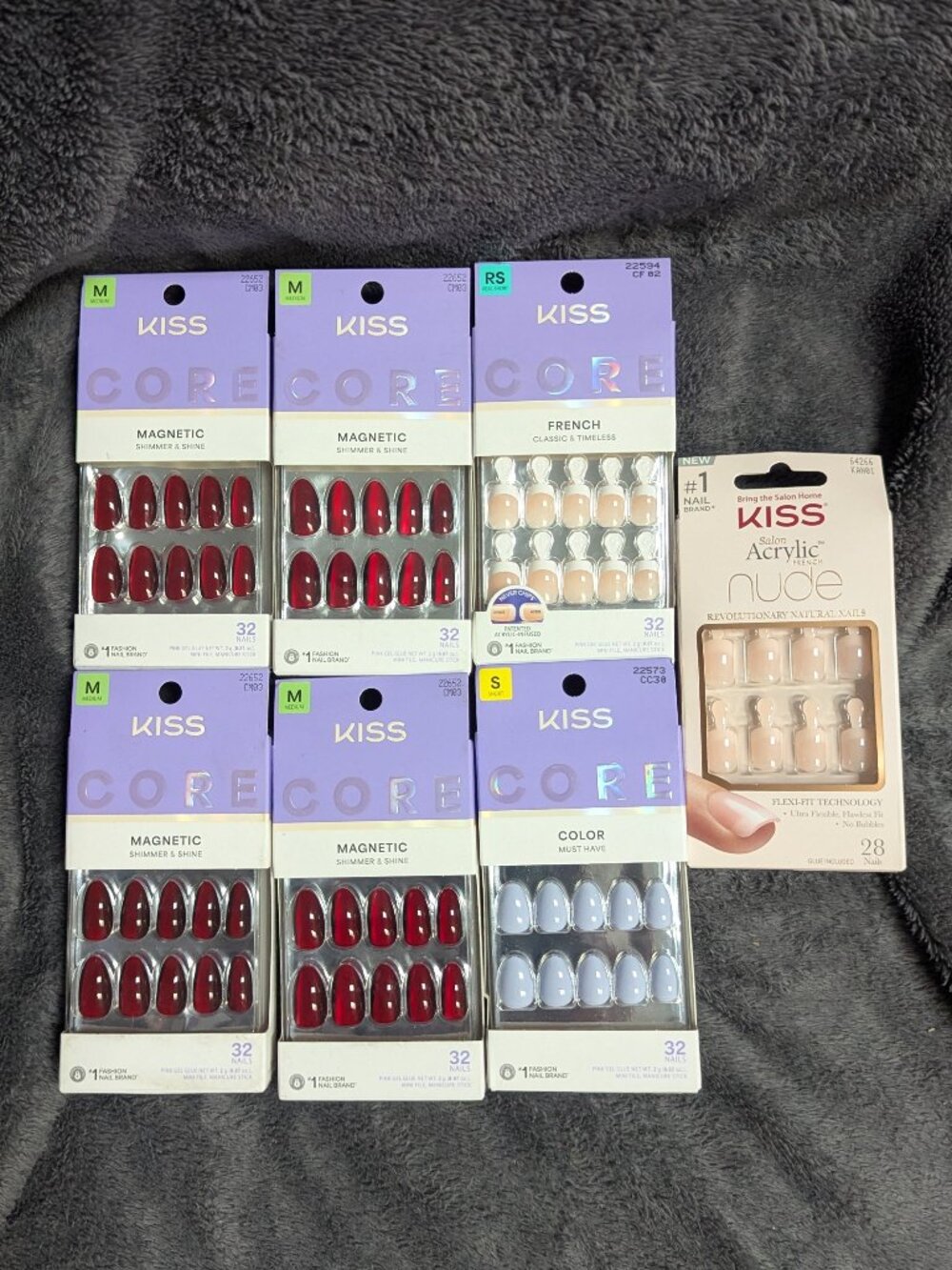 NEW Sealed KISS Press On Nail Bundle, 7 Sets: Magnetic, French, Nude x